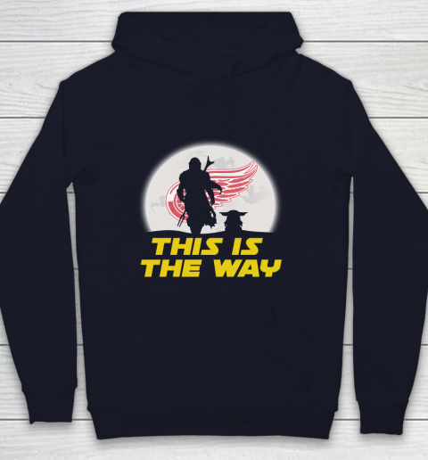Detroit Red Wings NHL Ice Hockey Star Wars Yoda And Mandalorian This Is The Way Youth Hoodie 2