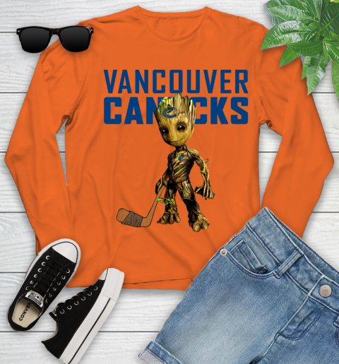 Vancouver Canucks NHL Hockey Groot Marvel Guardians Of The Galaxy Youth Long Sleeve 4