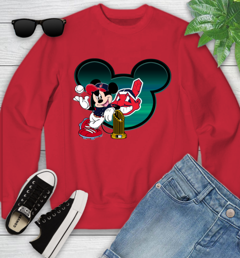 MLB Cleveland Indians The Commissioner's Trophy Mickey Mouse Disney Youth Sweatshirt 9