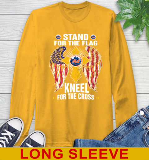 MLB Baseball New York Mets Stand For Flag Kneel For The Cross Shirt Long Sleeve T-Shirt 2