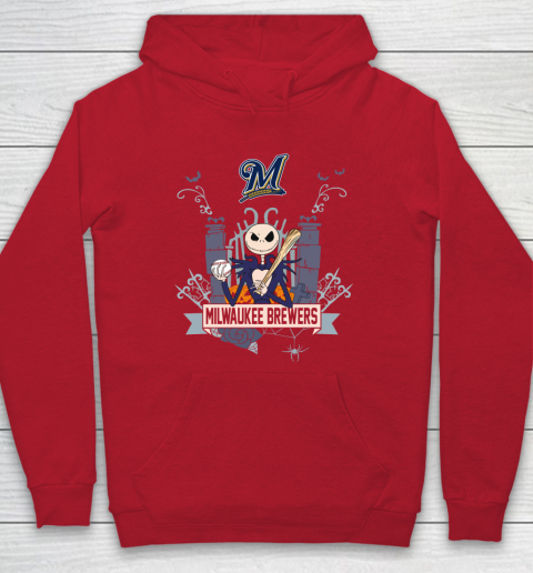 MLB Milwaukee Brewers Baseball Jack Skellington Halloween Hoodie 7