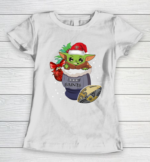 New Orleans Saints Christmas Baby Yoda Star Wars Funny Happy NFL Women's T-Shirt 3