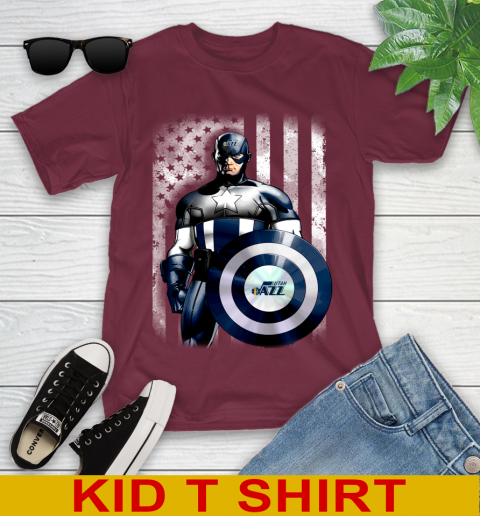 Utah Jazz NBA Basketball Captain America Marvel Avengers American Flag Shirt Youth T-Shirt 5