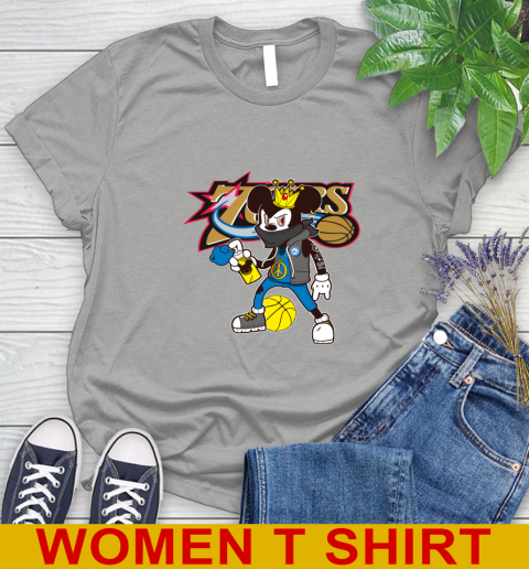 Philadelphia 76ers NBA Basketball Mickey Peace Sign Sports Women's T-Shirt 11