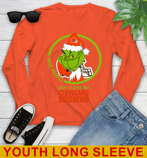 Cleveland Browns NFL Christmas Grinch I Hate People But I Love My Favorite Football Team Youth Long Sleeve 4