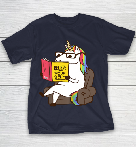 Unicorn Shirt Believe in Yourself Motivational Book Lover Youth T-Shirt 3