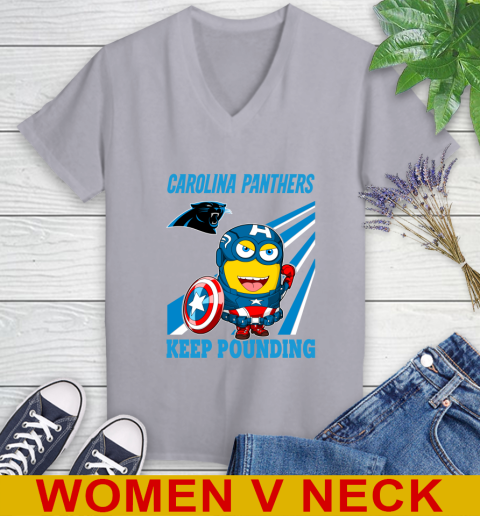 NFL Football Carolina Panthers Captain America Marvel Avengers Minion Shirt Women's V-Neck T-Shirt 4