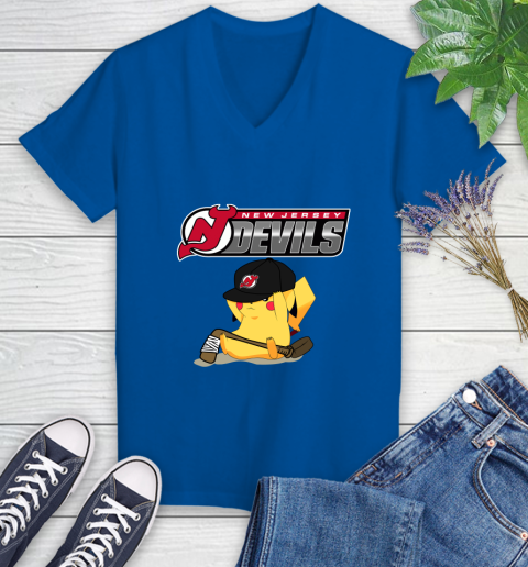 NHL Pikachu Hockey Sports New Jersey Devils Women's V-Neck T-Shirt 10