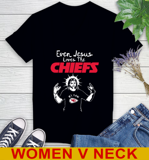 Kansas City Chiefs NFL Football Even Jesus Loves The Chiefs Shirt Women's V-Neck T-Shirt