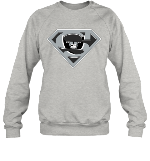 Oakland Raiders NFL LOGO Superman l4s2 oakland raiders nfl logo superman sweatshirt 35 front ash