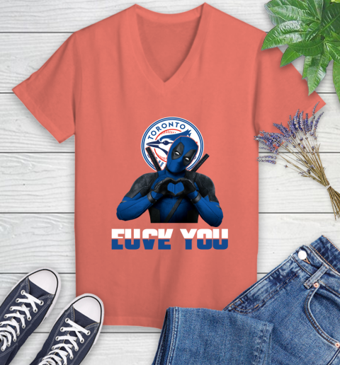 MLB Toronto Blue Jays Deadpool Love You Fuck You Baseball Sports Women's V-Neck T-Shirt 7 MLB Toronto Blue Jays Deadpool Love You Fuck You Baseball Sports Women's V-Neck T-Shirt - Image 7