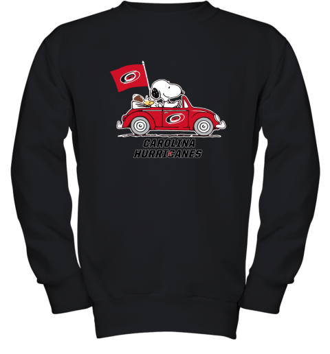 Snoopy And Woodstock Ride The Carolina Hurricanes Car NHL Youth Sweatshirt