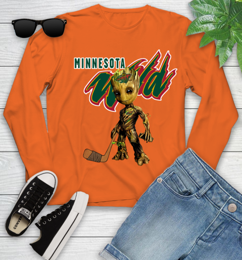 Minnesota Wild NHL Hockey Groot Marvel Guardians Of The Galaxy Youth Long Sleeve 4