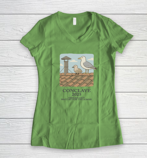 Conclave 2025 Vatican City Waiting For The Smoke Women's V-Neck T-Shirt 4
