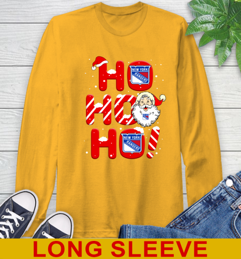 New York Rangers NHL Hockey Ho Ho Ho Santa Claus Merry Christmas Shirt Long Sleeve T-Shirt 2