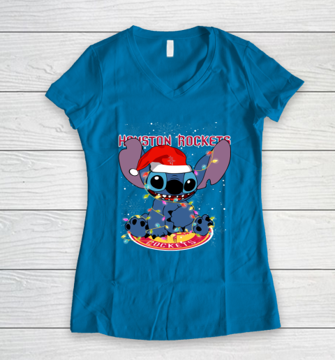 Houston Rockets NBA noel stitch Basketball Christmas Women's V-Neck T-Shirt 4