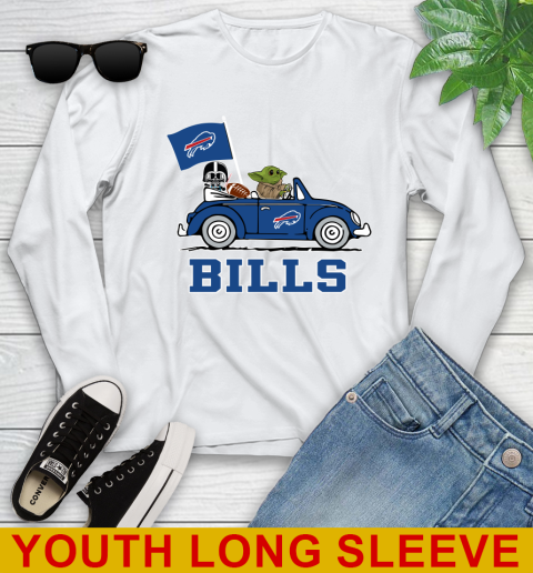NFL Football Buffalo Bills Darth Vader Baby Yoda Driving Star Wars Shirt Youth Long Sleeve