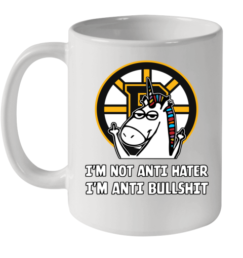 Boston Bruins NHL Hockey Unicorn I'm Not Anti Hater I'm Anti Bullshit Ceramic Mug 11oz