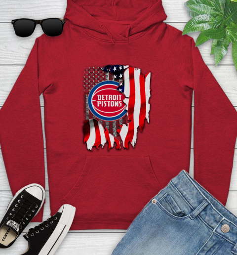 Detroit Pistons NBA Basketball American Flag Youth Hoodie 12
