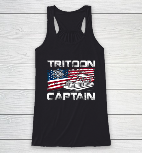 Tritoon Captain American Flag Pontoon Boat Lover Racerback Tank