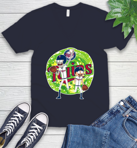 MLB Minnesota Twins Rick And Morty Baseball Sports V-Neck T-Shirt 3