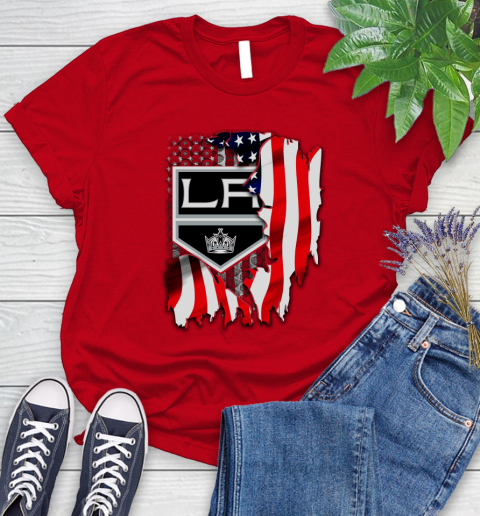 Los Angeles Kings NHL Hockey American Flag Women's T-Shirt 13