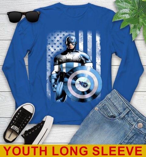 Tennessee Titans NFL Football Captain America Marvel Avengers American Flag Shirt Youth Long Sleeve 10