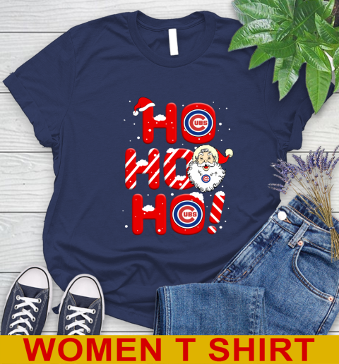 Chicago Cubs MLB Baseball Ho Ho Ho Santa Claus Merry Christmas Shirt Women's T-Shirt 12
