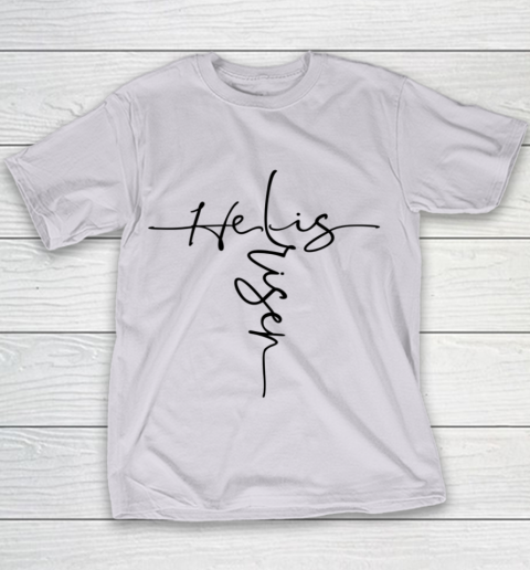 Easter He is Risen Cross Christian Youth T-Shirt 2