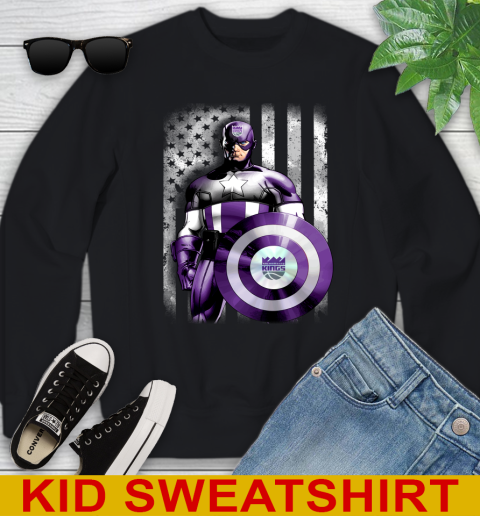 Sacramento Kings NBA Basketball Captain America Marvel Avengers American Flag Shirt Youth Sweatshirt