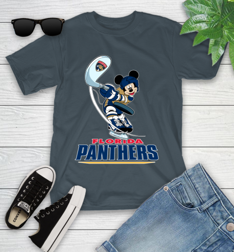 NHL Hockey Florida Panthers Cheerful Mickey Mouse Shirt Youth T-Shirt - Image 9