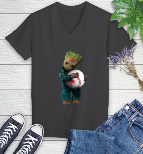 MLB Groot Guardians Of The Galaxy Baseball Sports Boston Red Sox Women's V-Neck T-Shirt 8