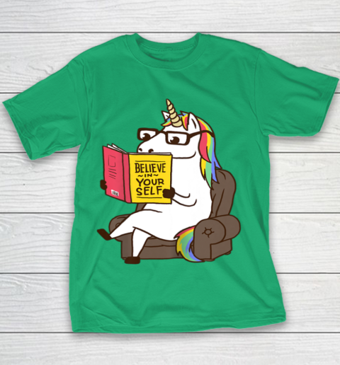 Unicorn Shirt Believe in Yourself Motivational Book Lover Youth T-Shirt 5