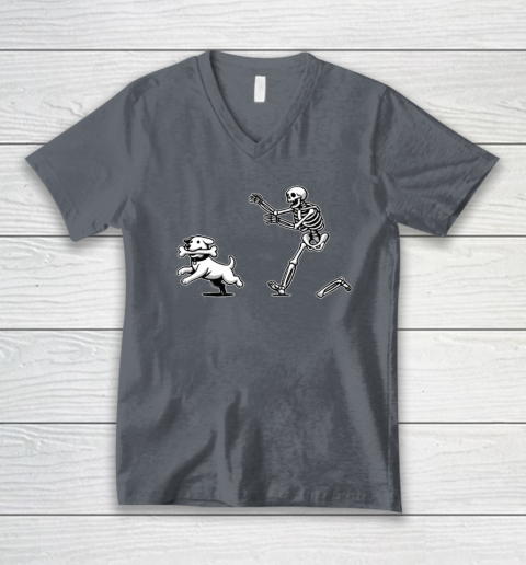 Halloween Dog, Funny Skeleton, Skeleton Chasing Dog V-Neck T-Shirt 3
