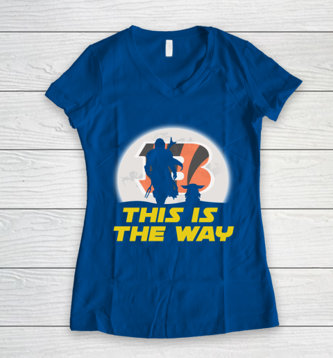 Cincinnati Bengals NFL Football Star Wars Yoda And Mandalorian This Is The Way Women's V-Neck T-Shirt 7