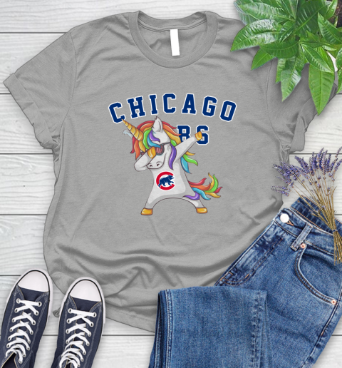Chicago Cubs MLB Baseball Funny Unicorn Dabbing Sports Women's T-Shirt 10