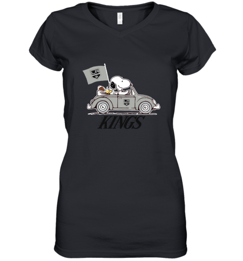 Snoopy And Woodstock Ride The Los Angeles Kings Car NHL Women's V-Neck T-Shirt