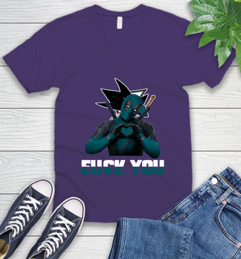 NHL San Jose Sharks Deadpool Love You Fuck You Hockey Sports V-Neck T-Shirt 9