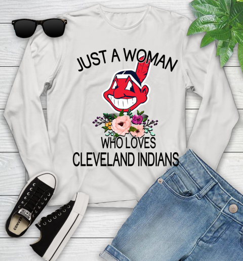 MLB Just A Woman Who Loves Cleveland Indians Baseball Sports Youth Long Sleeve
