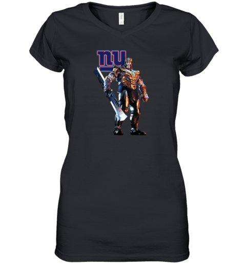 NFL Thanos Marvel Avengers Endgame Football New York Giants Women's V-Neck T-Shirt