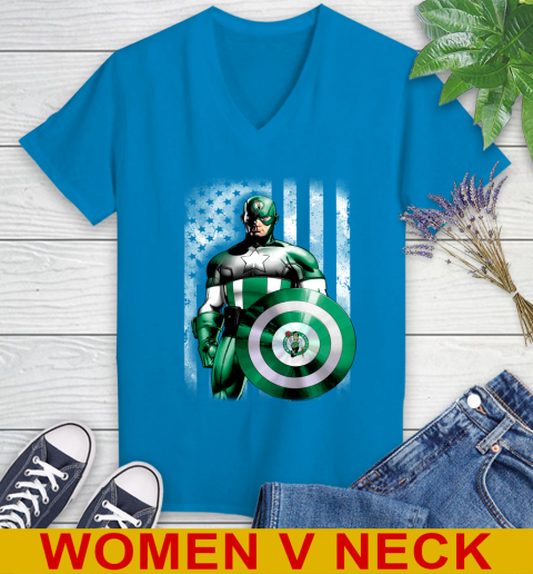 Boston Celtics NBA Basketball Captain America Marvel Avengers American Flag Shirt Women's V-Neck T-Shirt 7