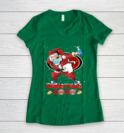 San Francisco 49ers Funny Santa Claus Dabbing Christmas 2020 NFL Women's V-Neck T-Shirt 3