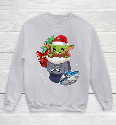 Philadelphia Eagles Christmas Baby Yoda Star Wars Funny Happy NFL Youth Sweatshirt 4