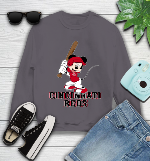 MLB Baseball Cincinnati Reds Cheerful Mickey Mouse Shirt Youth Sweatshirt 5