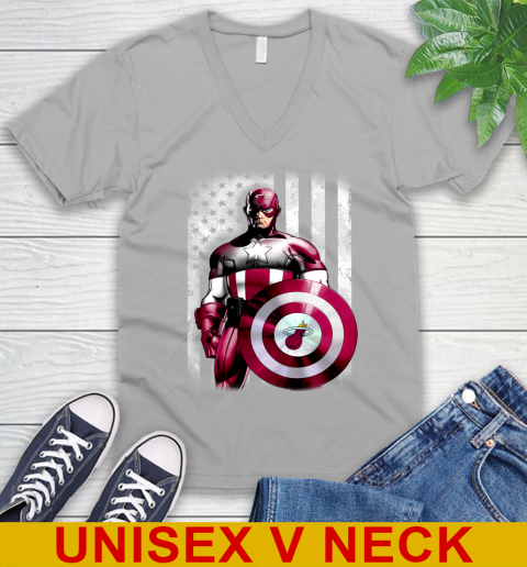Miami Heat NBA Basketball Captain America Marvel Avengers American Flag Shirt V-Neck T-Shirt 3
