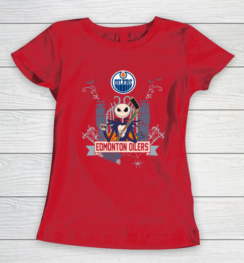 NHL Edmonton Oilers Hockey Jack Skellington Halloween Women's T-Shirt 9