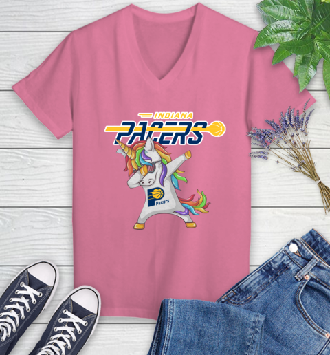 Indiana Pacers NBA Basketball Funny Unicorn Dabbing Sports Women's V-Neck T-Shirt 13