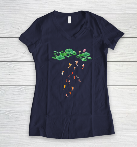 Watercolor Japanese Koi Fish Goldfish Lily Pad Lotus Leaf Shirt Women's V-Neck T-Shirt 7