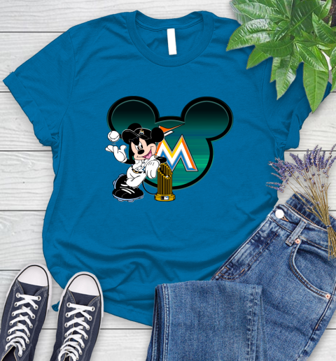 MLB Miami Marlins The Commissioner's Trophy Mickey Mouse Disney Women's T-Shirt 7