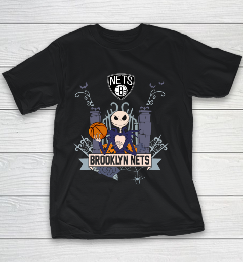 NBA Brooklyn Nets Basketball Jack Skellington Halloween Youth T-Shirt